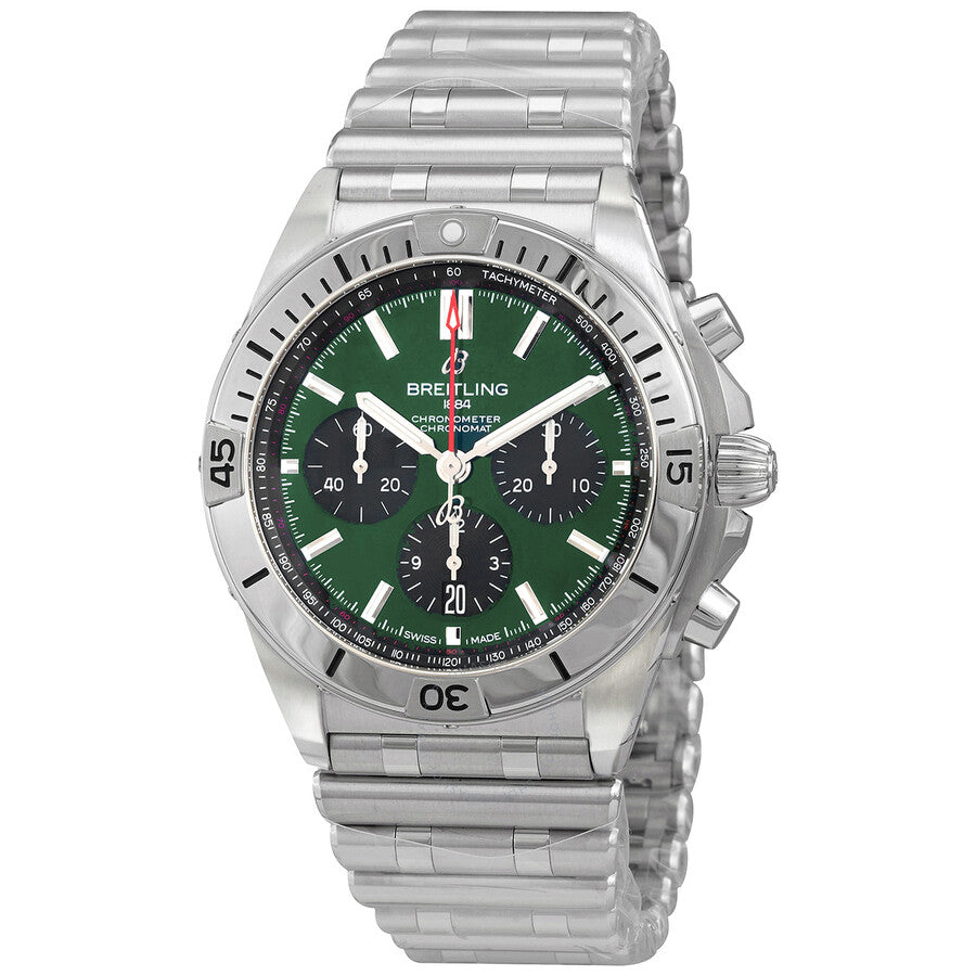  Shop Authentic Breitling Chronomat B01 42 Green Dial Silver Steel Strap Watch for Men - AB0134101L1A1 - Luxxuri