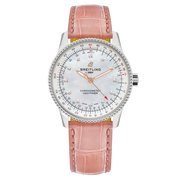  Shop Authentic Breitling Navitimer Automatic 35 Mother of Pearl Dial Pink Leather Strap Watch for Women - A17395211A1P3 - Luxxuri