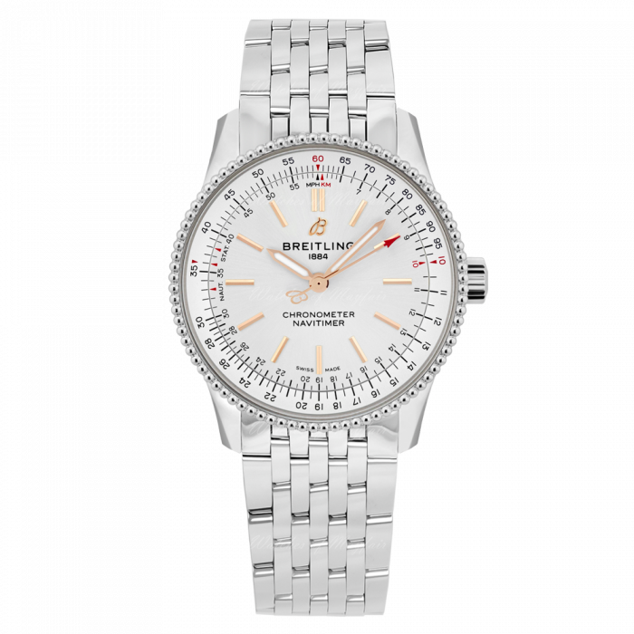  Shop Authentic Breitling Navitimer Automatic 35 White Dial Silver Steel Strap Watch for Men - A17395F41G1A1 - Luxxuri