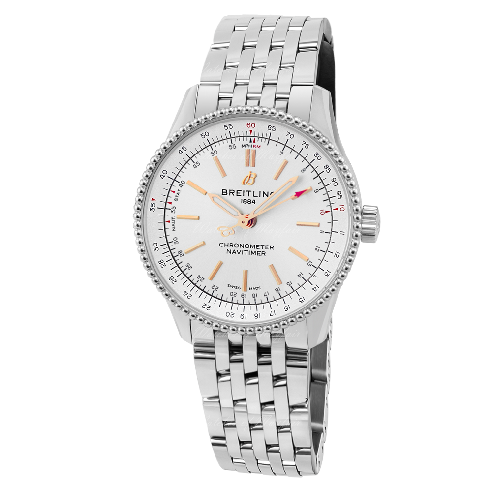  Shop Authentic Breitling Navitimer Automatic 35 White Dial Silver Steel Strap Watch for Men - A17395F41G1A1 - Luxxuri