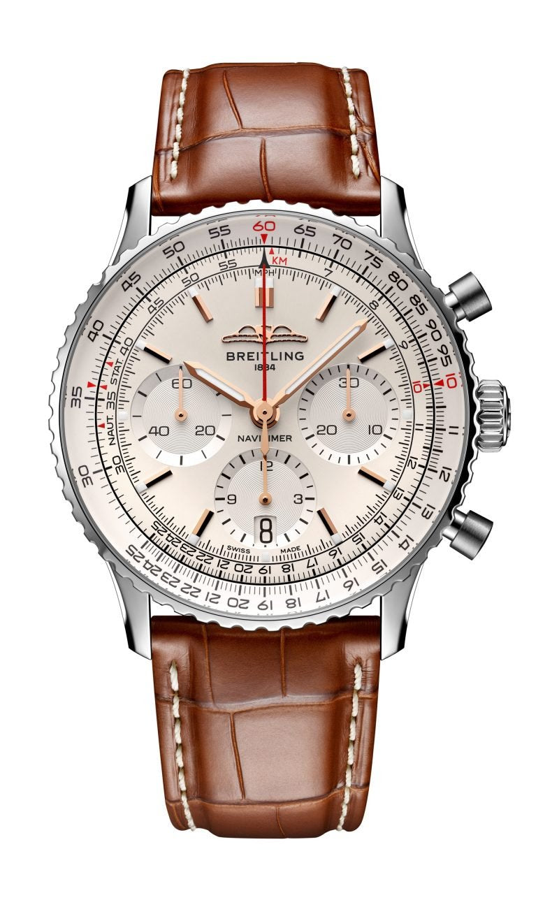  Shop Authentic Breitling Navitimer B01 Chronograph 41 White Dial Brown Leather Strap Watch for Men - AB0139211G1P1 - Luxxuri
