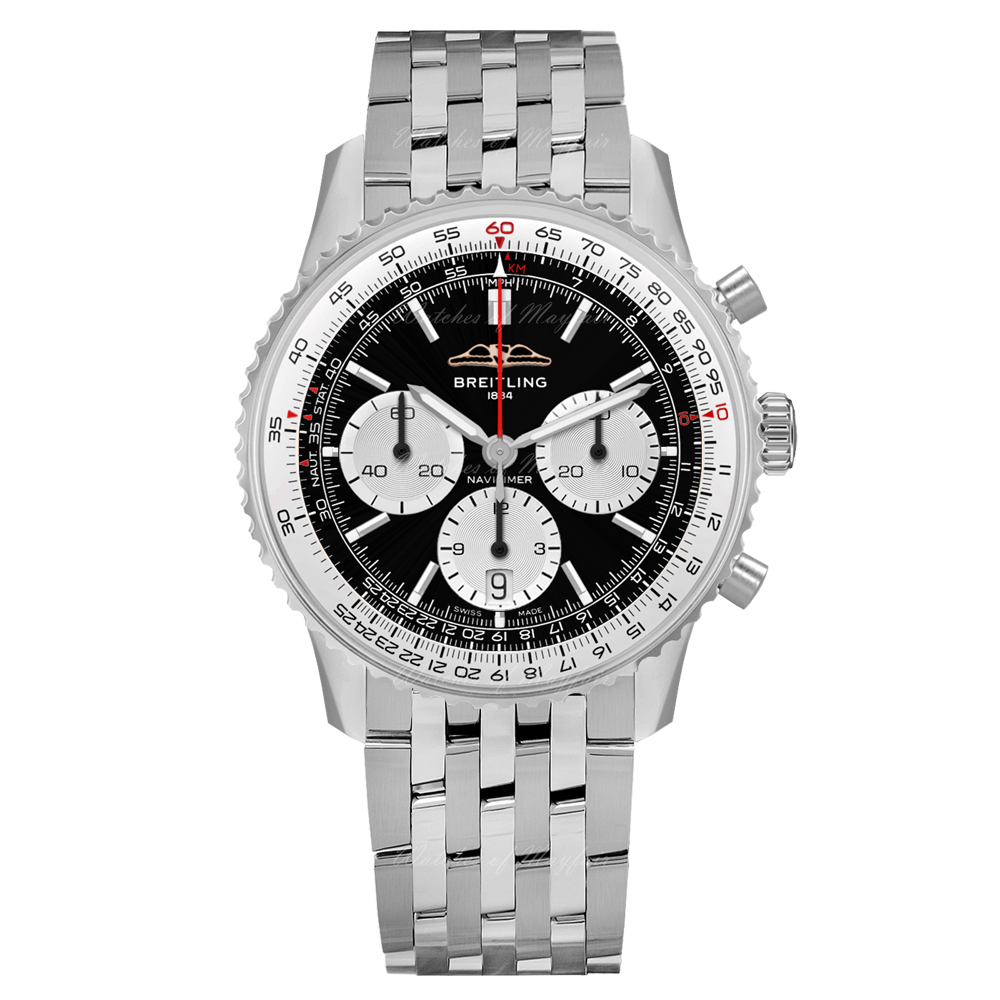  Shop Authentic Breitling Navitimer B01 Chronograph 43 Black Dial Silver Steel Strap Watch for Men - AB0138211B1A1 - Luxxuri