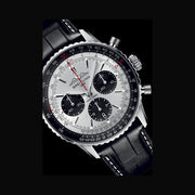  Shop Authentic Breitling Navitimer B01 Chronograph 43 Silver Dial Black Leather Strap Watch for Men - AB0138241G1P1 - Luxxuri