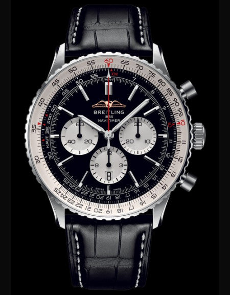  Shop Authentic Breitling Navitimer B01 Chronograph 46 Black Dial Black Leather Strap Watch for Men - AB0137211B1P1 - Luxxuri