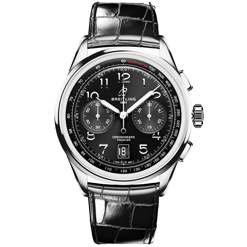  Shop Authentic Breitling Premier B01 Chronograph 42 Black Dial Black Leather Strap Watch for Men - AB0145221B1P1 - Luxxuri