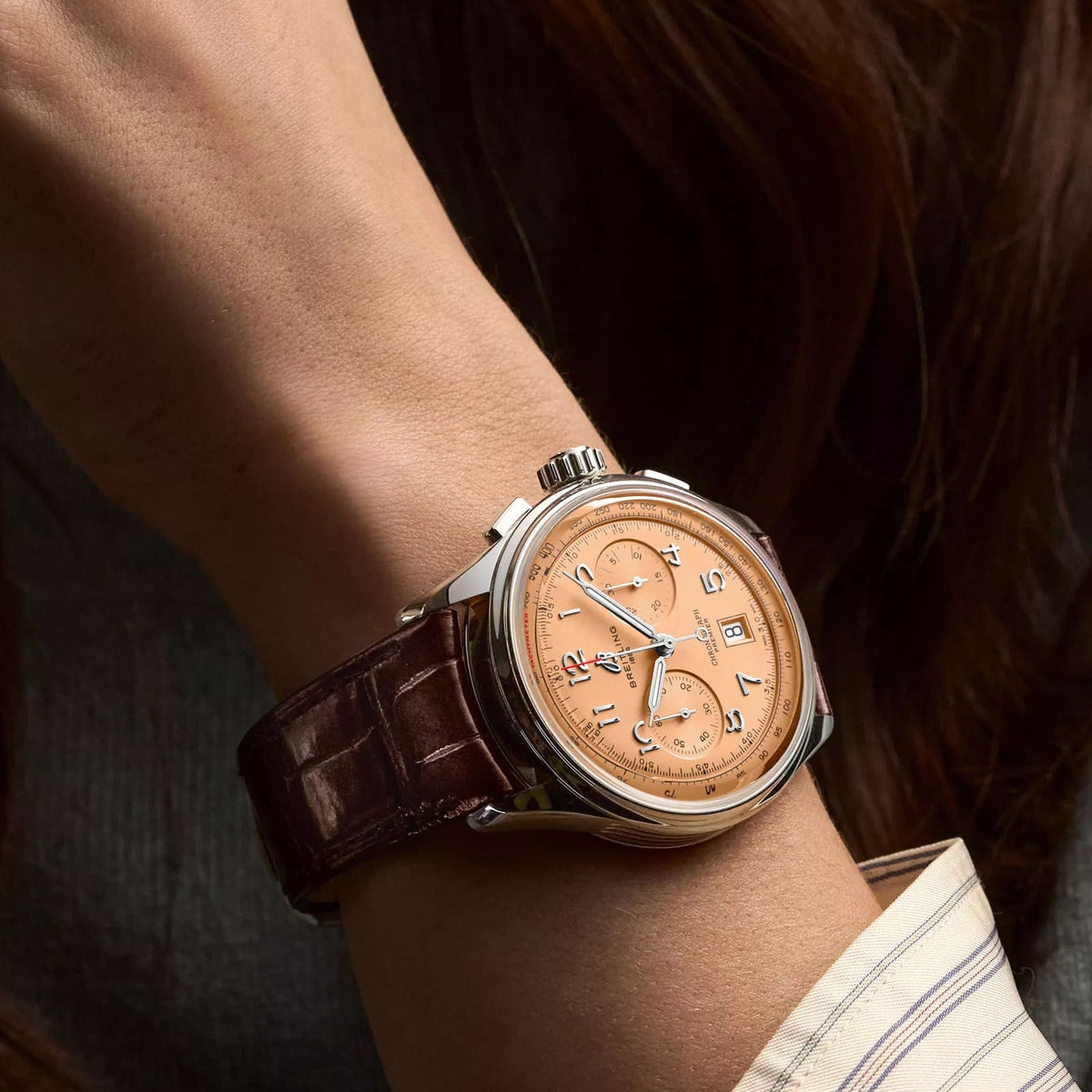  Shop Authentic Breitling Premier B01 Chronograph 42 Beige Dial Brown Leather Strap Watch for Men - AB0145331K1P1 - Luxxuri