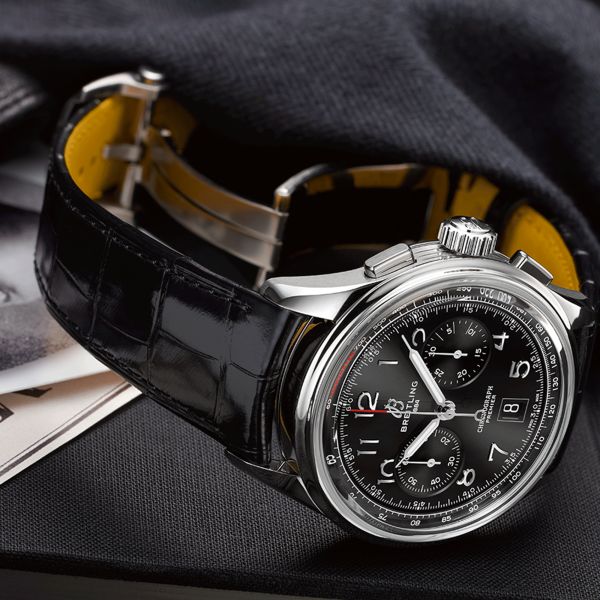  Shop Authentic Breitling Premier B01 Chronograph 42 Black Dial Black Leather Strap Watch for Men - AB0145221B1P1 - Luxxuri