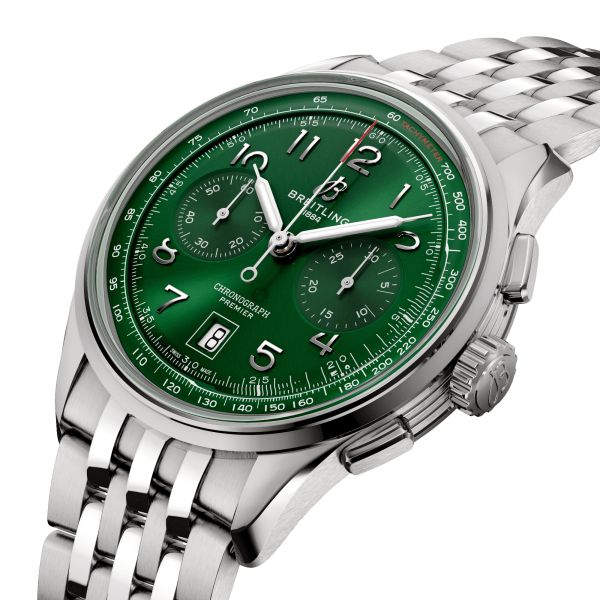  Shop Authentic Breitling Premier B01 Chronograph 42 Green Dial Silver Steel Strap Watch for Men - AB0145371L1A1 - Luxxuri