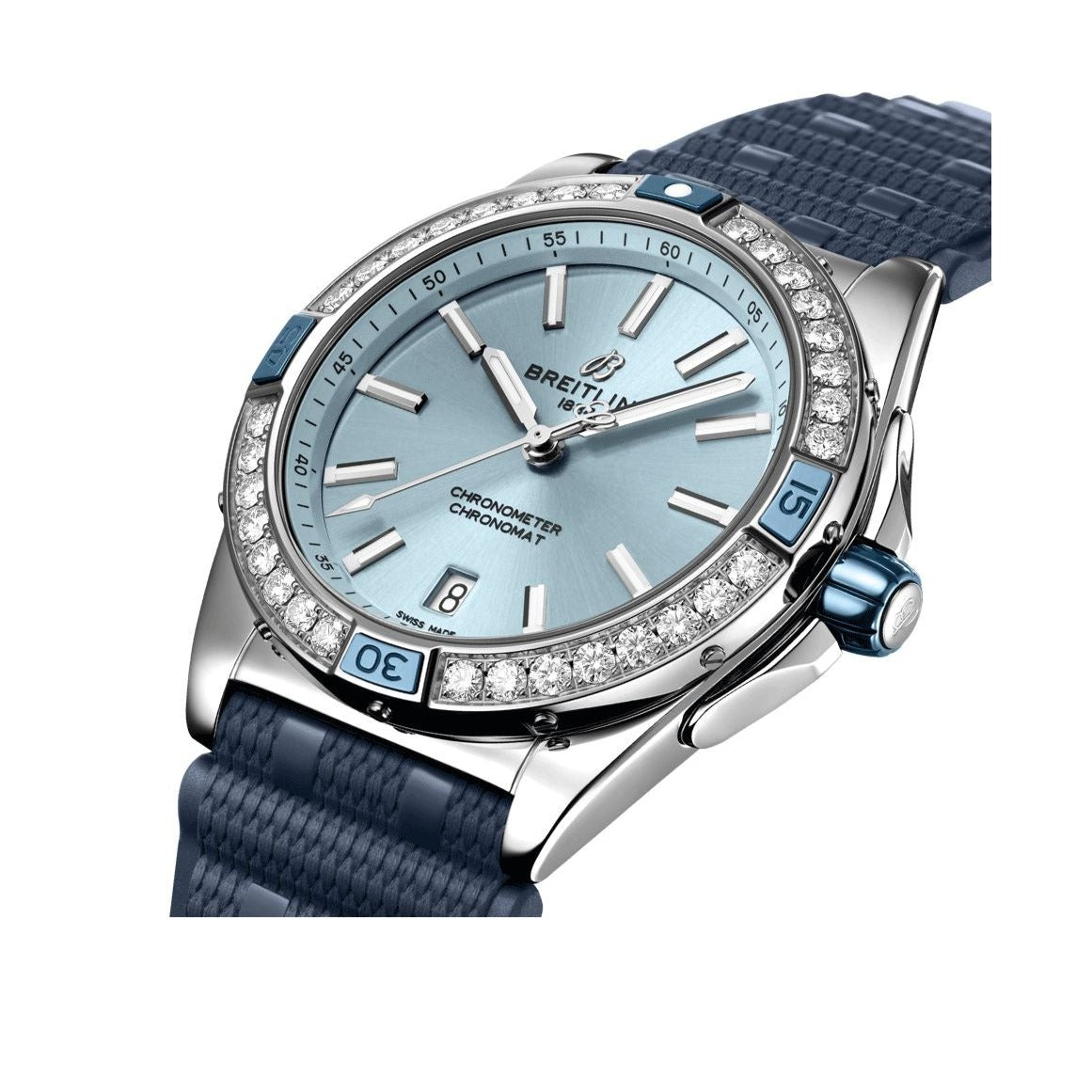  Shop Authentic Breitling Super Chronomat Automatic 38 Diamonds Blue Dial Blue Rubber Strap Watch for Women - A17356531C1S1 - Luxxuri