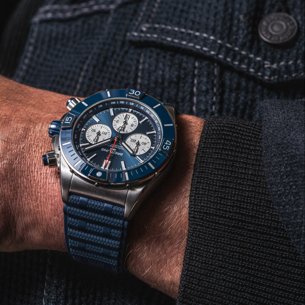  Shop Authentic Breitling Super Chronomat B01 44 Blue Dial Blue Rubber Strap Watch for Men - AB0136161C1S1 - Luxxuri
