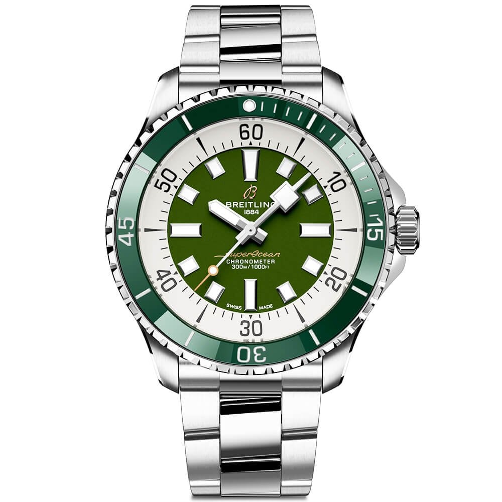  Shop Authentic Breitling Superocean Automatic 44mm Navy Green Dial Green Rubber Strap Watch for Men - A17376A31L1A1 - Luxxuri