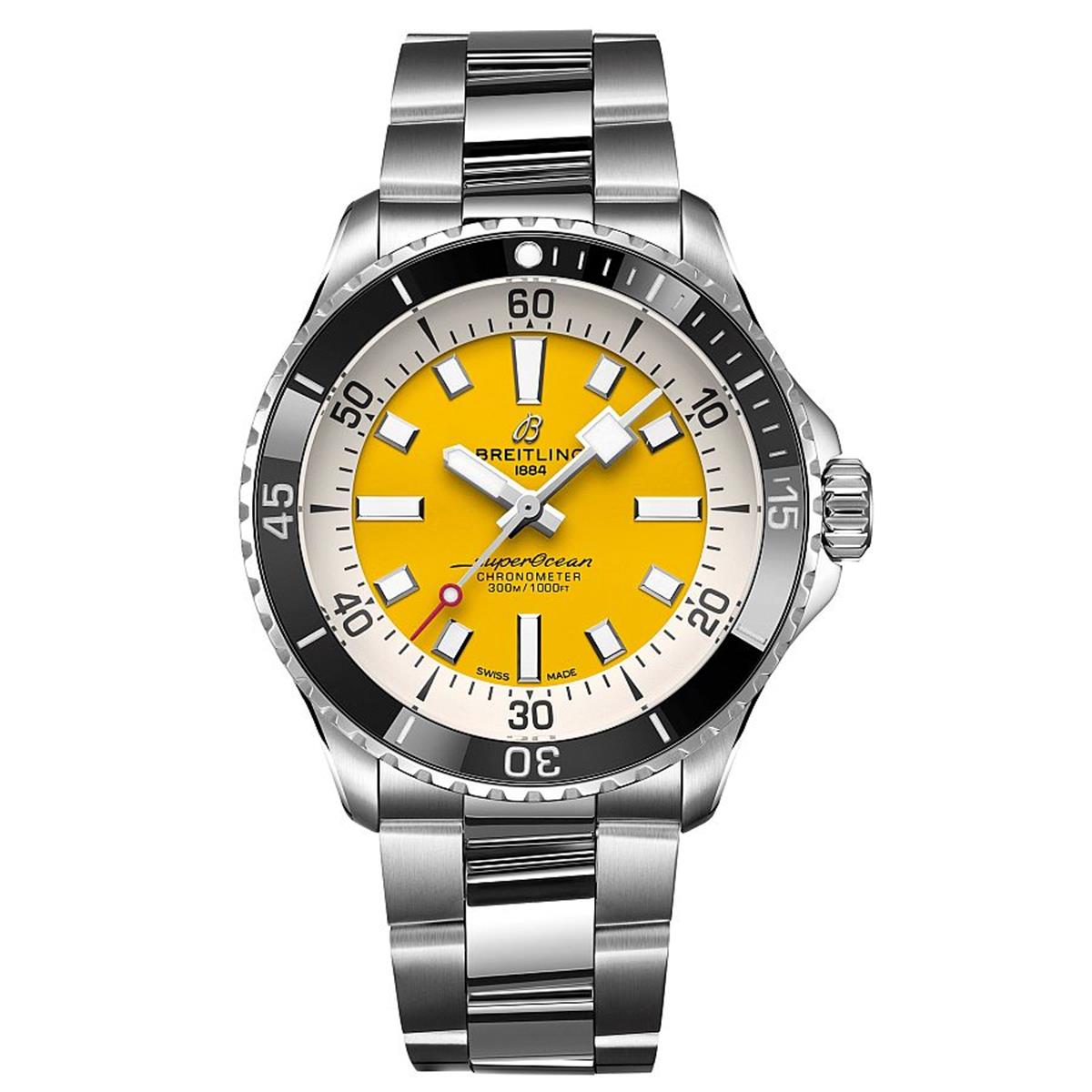  Shop Authentic Breitling Superocean II Automatic 44mm Yellow Dial Silver Steel Strap Watch for Men - A17367021I1A1 - Luxxuri