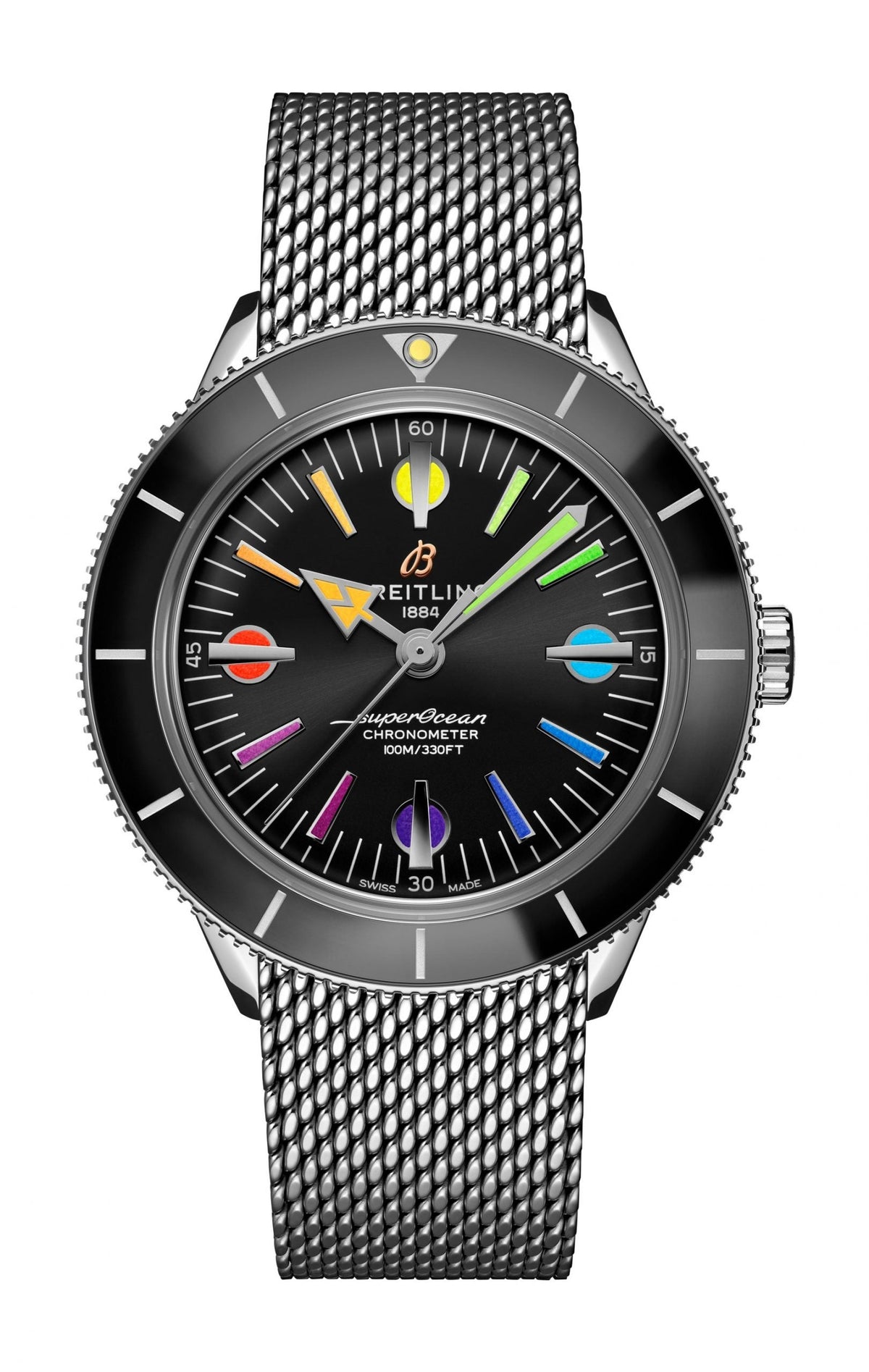  Shop Authentic Breitling Superocean Heritage '57 Black Dial Silver Mesh Bracelet Watch for Men - A103701A1B1A1 - Luxxuri