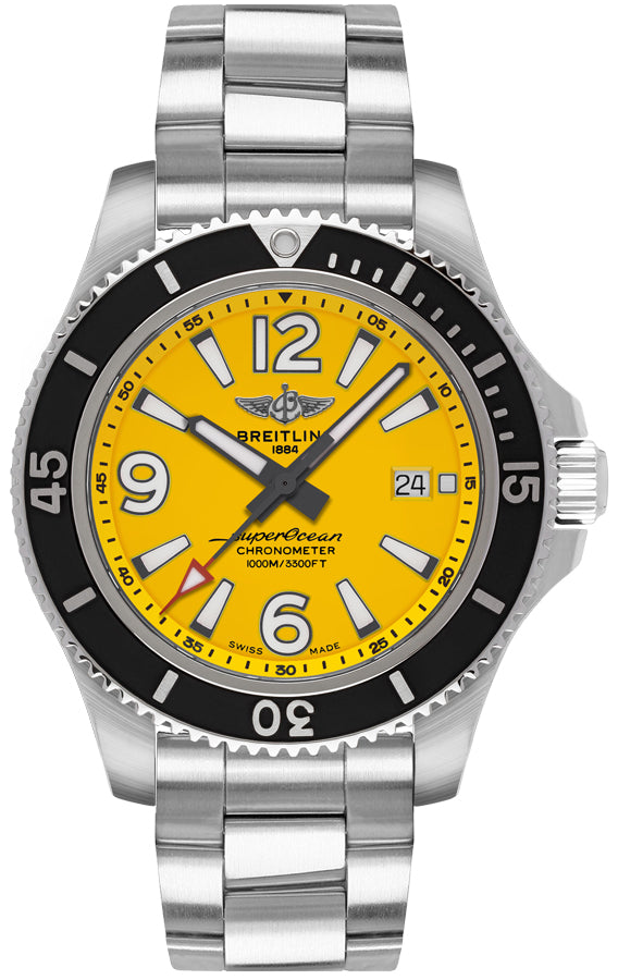  Shop Authentic Breitling Superocean Automatic 44mm Yellow Dial Silver Steel Strap Watch for Men - A17375211/1A1 - Luxxuri