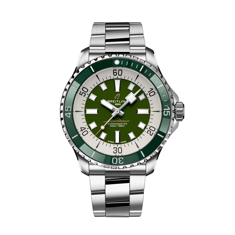  Shop Authentic Breitling Superocean Automatic 44mm Navy Green Dial Green Rubber Strap Watch for Men - A17376A31L1A1 - Luxxuri