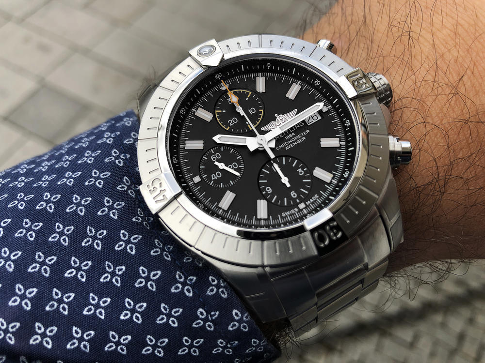  Shop Authentic Breitling Avenger Chronograph 45mm Black Dial Silver Steel Strap Watch for Men - A13317101B1A1 - Luxxuri