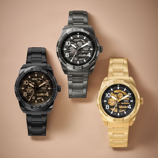  Shop Authentic Fossil Bronson Automatic Skeleton Black Dial Grey Steel Strap Watch for Men - ME3255 - Luxxuri