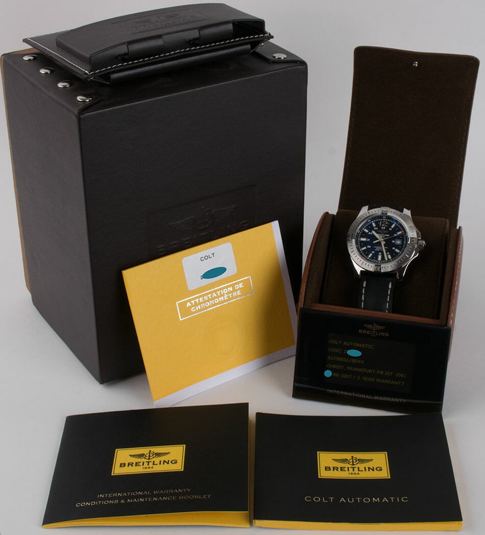  Shop Authentic Breitling Colt Automatic 44mm Black Dial Leather Strap Mens Watch - A1738811/BD44/435X - Luxxuri
