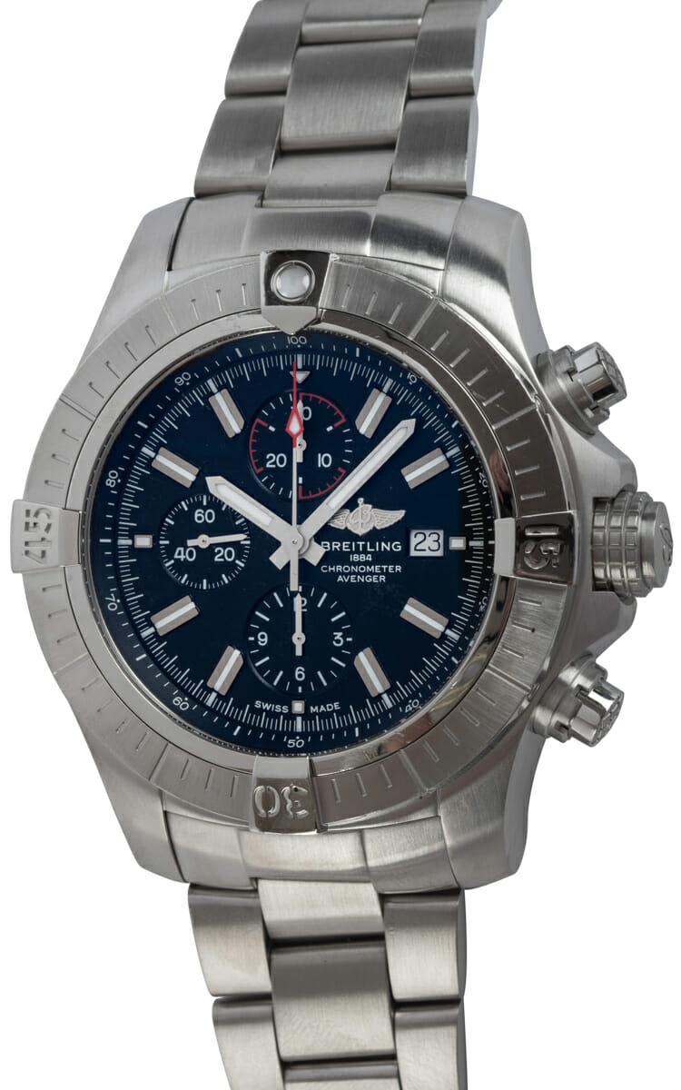  Shop Authentic Breitling Super Avenger Chronograph 48 Black Dial Silver Steel Strap Watch for Men - A13375101B1A1 - Luxxuri