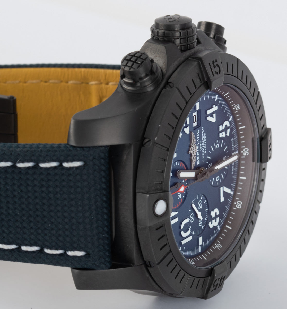  Shop Authentic Breitling Super Avenger Chronograph 48 Night Mission Blue Dial Blue Leather Strap Watch for Men - V13375101C1X2 - Luxxuri