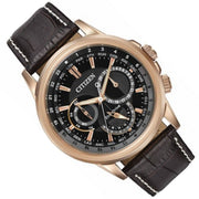  Shop Authentic Citizen Eco Drive Calendrier Black Dial Brown Leather StrapWatch For Men - BU2023-12E - Luxxuri