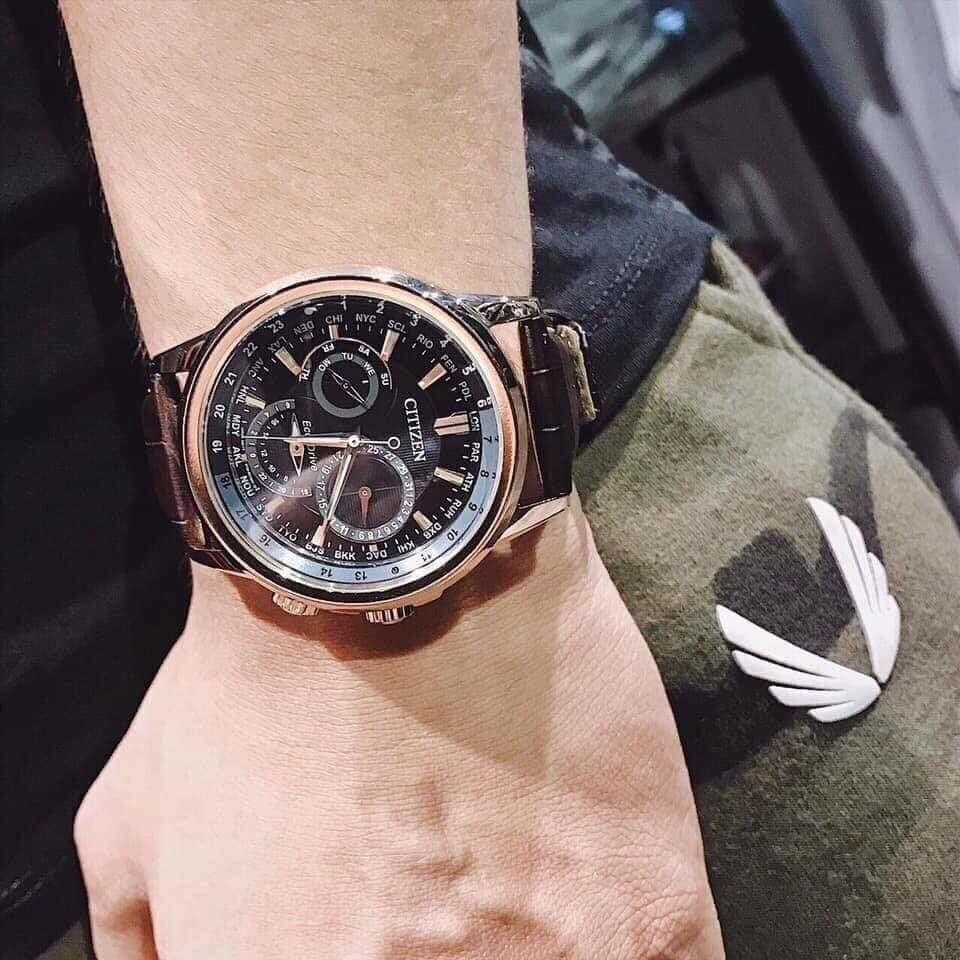  Shop Authentic Citizen Eco Drive Calendrier Black Dial Brown Leather StrapWatch For Men - BU2023-12E - Luxxuri