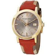  Shop Authentic Burberry Heritage Nova Gold Dial Haymarket Red Leather Strap Watch for Women - BU9111 - Luxxuri