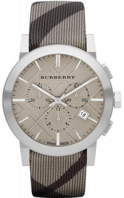  Shop Authentic Burberry The City Smoke Dial Checked Brown Leather Strap Watch for Men - BU9358 - Luxxuri