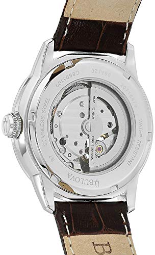  Shop Authentic Bulova Classic Skeleton Automatic Brown Dial Brown Leather Strap Watch for Men - 96A120 - Luxxuri