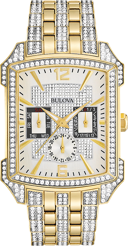  Shop Authentic Bulova Crystal Chronograph White Dial Two Tone Steel Strap Watch for Men - 98C109 - Luxxuri