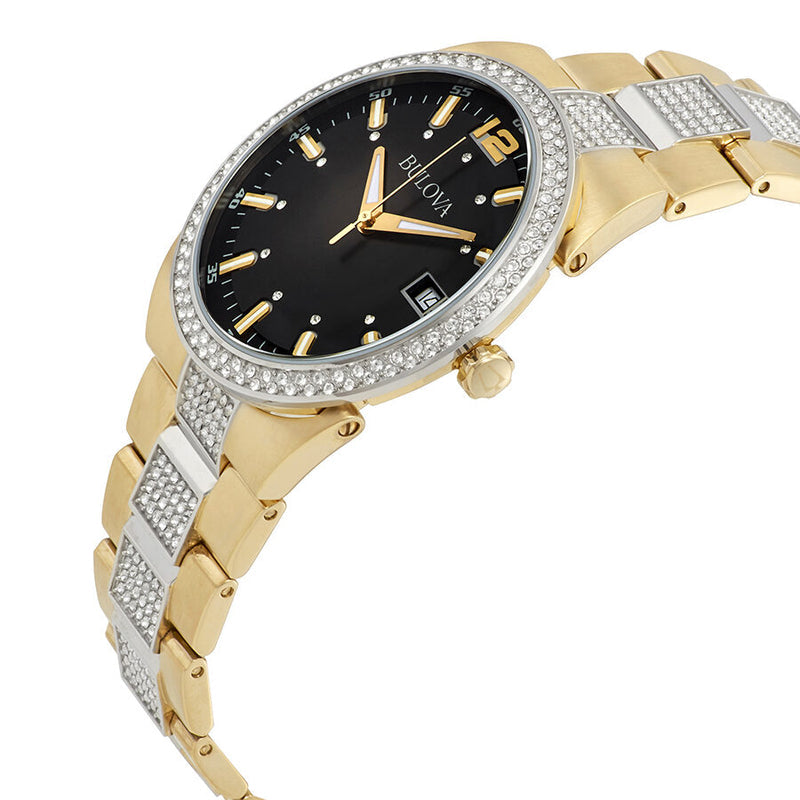  Shop Authentic Bulova Crystal Black Dial Two Tone Steel Strap Watch for Men - 98B235 - Luxxuri