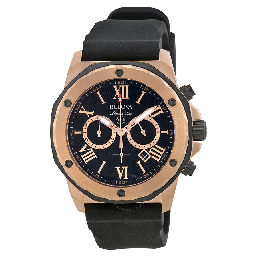 Shop Authentic Bulova Marine Star Chronograph Black Dial Black Rubber Strap Watch for Men - 98B104 - Luxxuri