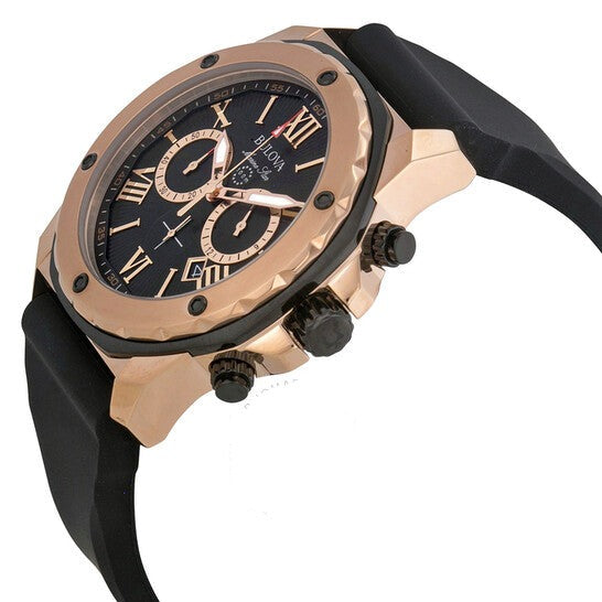  Shop Authentic Bulova Marine Star Chronograph Black Dial Black Rubber Strap Watch for Men - 98B104 - Luxxuri