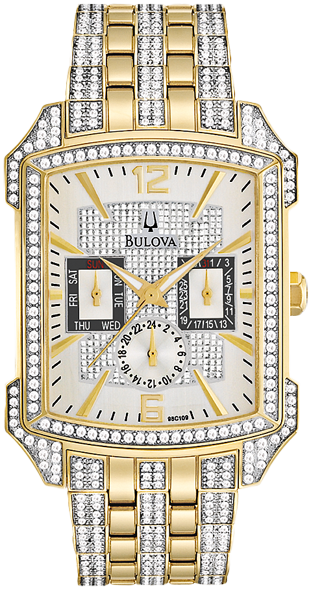  Shop Authentic Bulova Crystal Chronograph White Dial Two Tone Steel Strap Watch for Men - 98C109 - Luxxuri