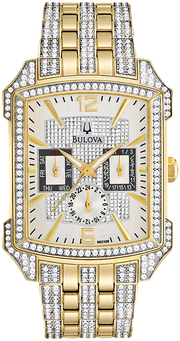  Shop Authentic Bulova Crystal Chronograph White Dial Two Tone Steel Strap Watch for Men - 98C109 - Luxxuri