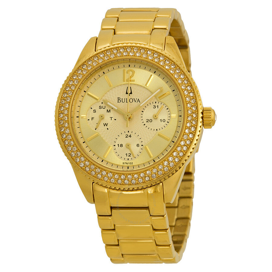  Shop Authentic Bulova Multi Function Gold Dial Gold Steel Strap Watch for Women - 97N102 - Luxxuri