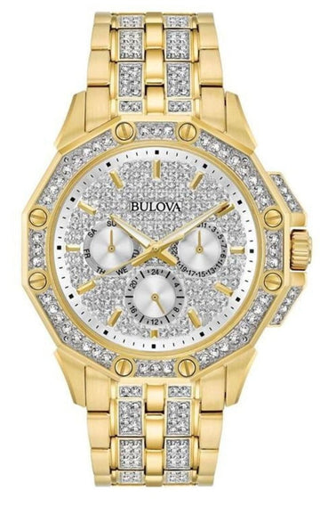  Shop Authentic Bulova Crystal Collection Octova White Dial Gold Steel Strap Watch for Men - 98C126 - Luxxuri