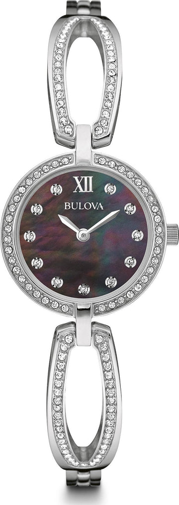  Shop Authentic Bulova Crystal Black Mother of Pearl Dial Silver Steel Strap Watch for Women - 96L224 - Luxxuri