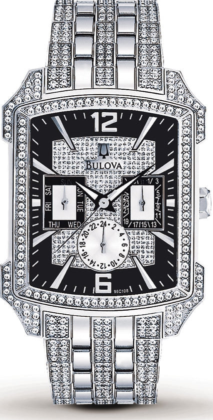  Shop Authentic Bulova Crystal Collection Black Dial Silver Steel Strap Watch for Men - 98C108 - Luxxuri