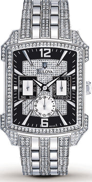  Shop Authentic Bulova Crystal Collection Black Dial Silver Steel Strap Watch for Men - 98C108 - Luxxuri