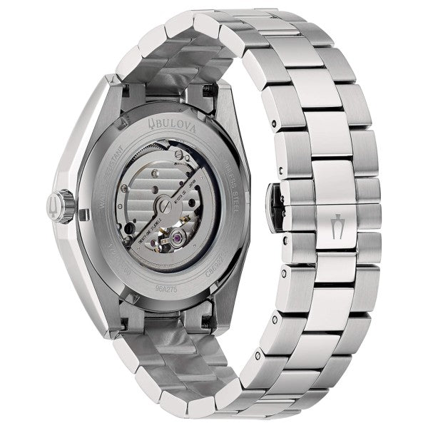  Shop Authentic Bulova BVA Dual Aperture Black Dial Silver Steel Strap Watch for Men - 96A119 - Luxxuri