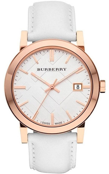  Shop Authentic Burberry The City White Dial White Leather Strap Watch for Women - BU9012 - Luxxuri