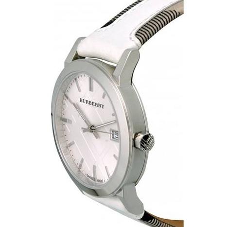  Shop Authentic Burberry The City Silver Dial White Leather Strap Watch for Women - BU9019 - Luxxuri