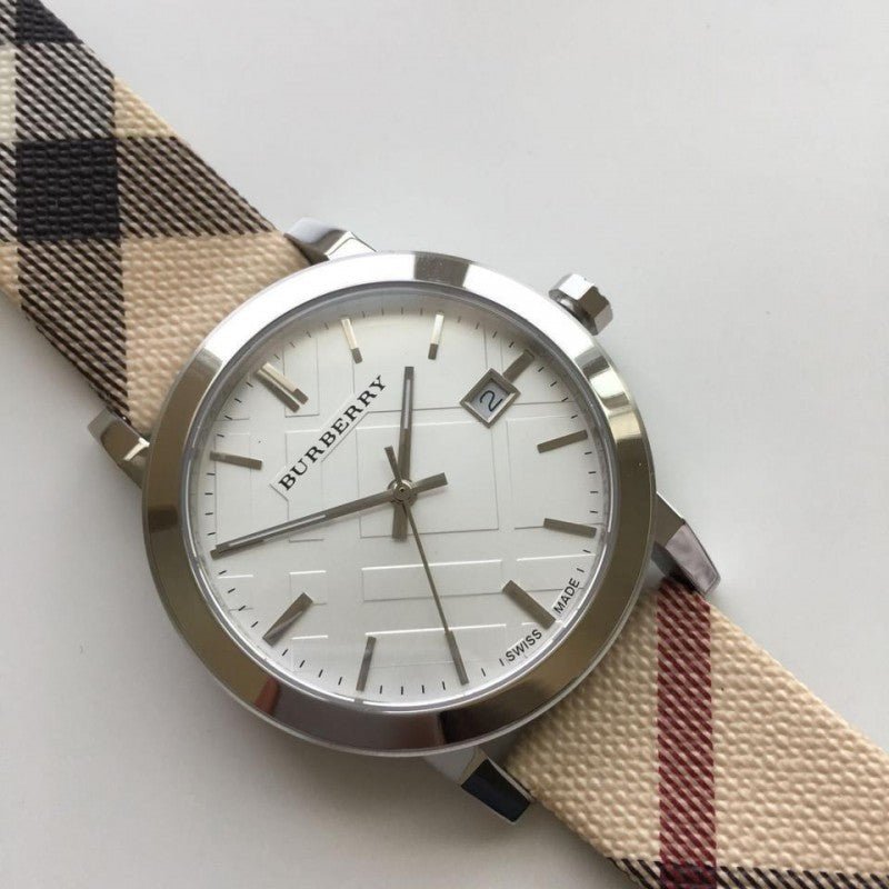  Shop Authentic Burberry The City Nova Silver Dial White Leather Strap Watch for Women - BU9022 - Luxxuri