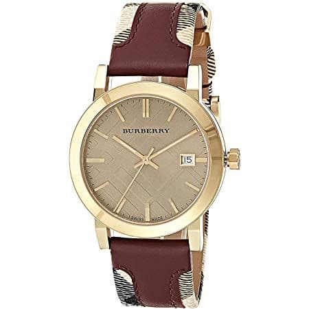  Shop Authentic Burberry Heritage Nova Gold Dial Haymarket Red Leather Strap Watch for Women - BU9111 - Luxxuri