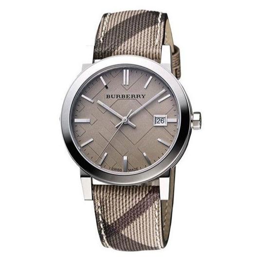  Shop Authentic Burberry The City Grey Dial Checked Grey Leather Strap Watch for Women - BU9118 - Luxxuri
