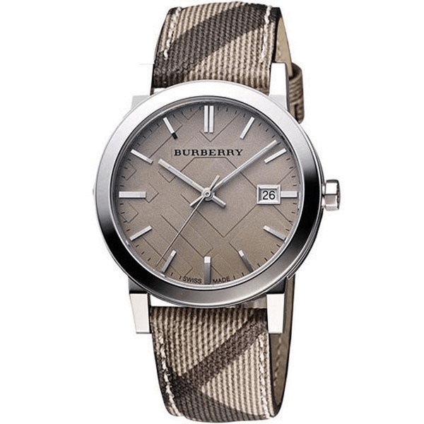  Shop Authentic Burberry The City Grey Dial Checked Grey Leather Strap Watch for Women - BU9118 - Luxxuri