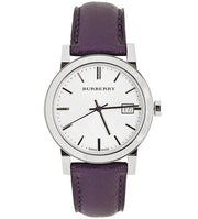  Shop Authentic Burberry The City Silver Dial Purple Leather Strap Watch for Women - BU9122 - Luxxuri
