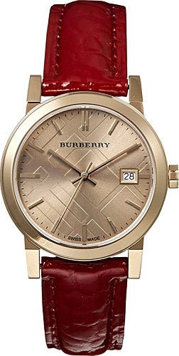  Shop Authentic Burberry The City Gold Dial Red Leather Strap Watch for Women - BU9140 - Luxxuri