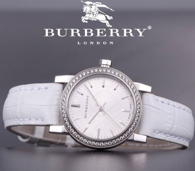  Shop Authentic Burberry The City White Diamonds Dial White Leather Strap Watch for Women - BU9221 - Luxxuri
